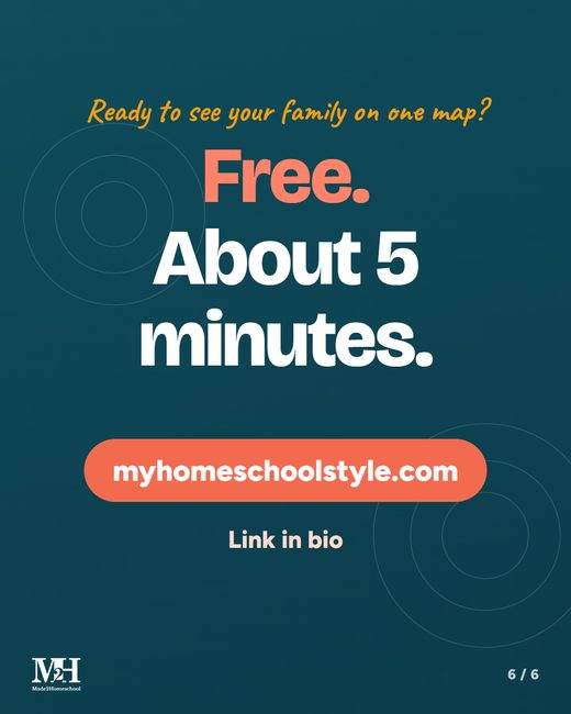 Closing slide: Free. About 5 minutes. myhomeschoolstyle.com. Link in bio.